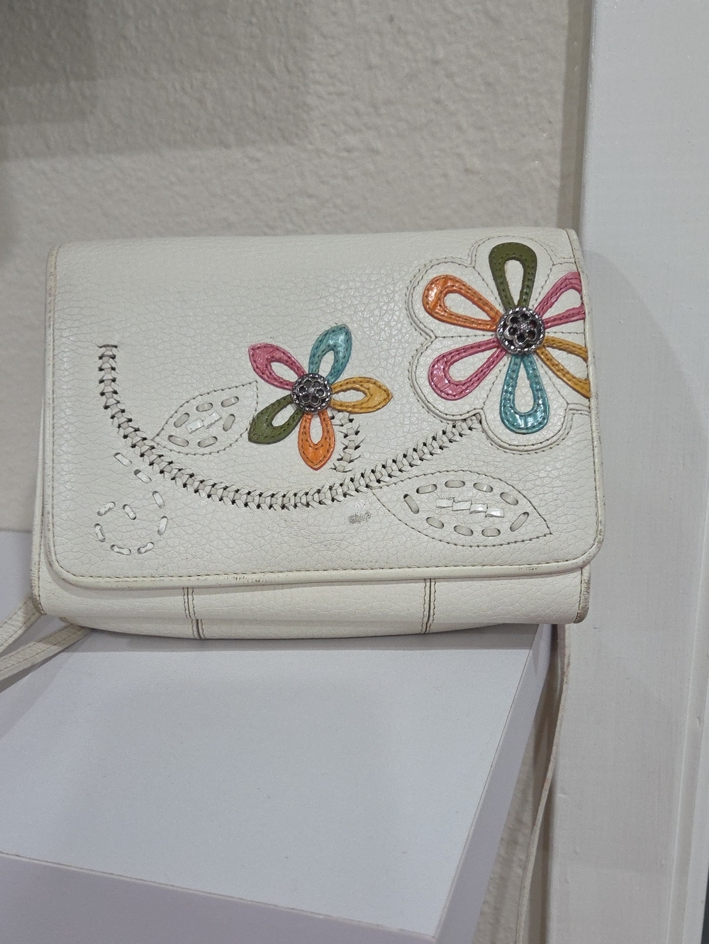 Brighton Joya White Floral Appliqué Crossbody Bag